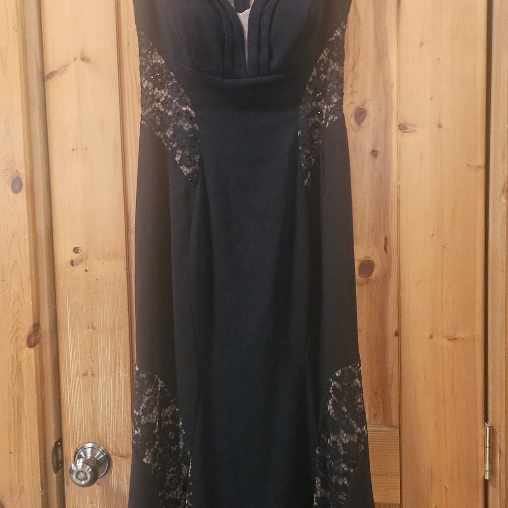Xscape off the shoulder Black Lace Dress 10p